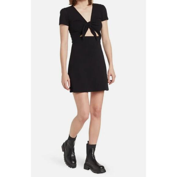 Abound Short Sleeve Cutout Tie Front Mini Dress Black NWT Size XL - Picture 1 of 8